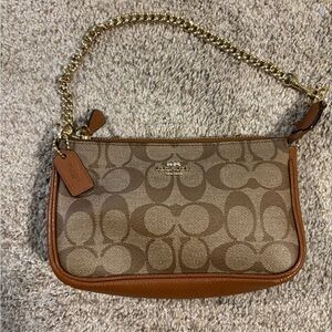 Coach Tan and Brown Wristlet with Chain